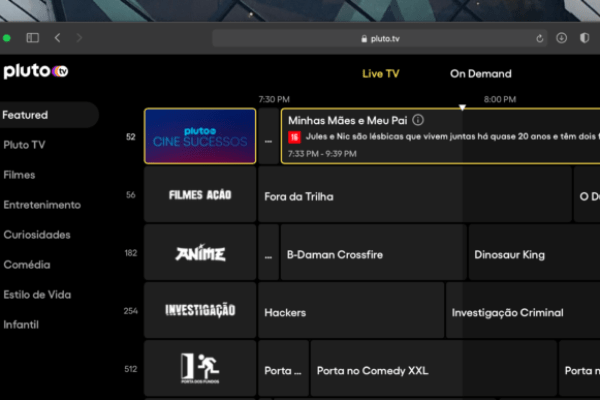 O Catálogo da Pluto TV Brasil conta com 27 canais ao vivo mais séries e filmes sob demanda 